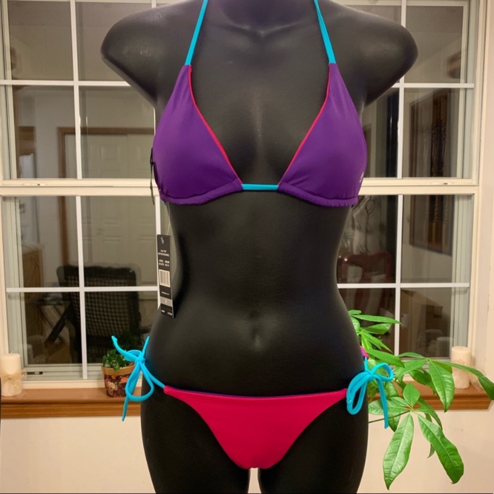 Solè East Pink Purple Aqua Reversible string bikini Size Small S